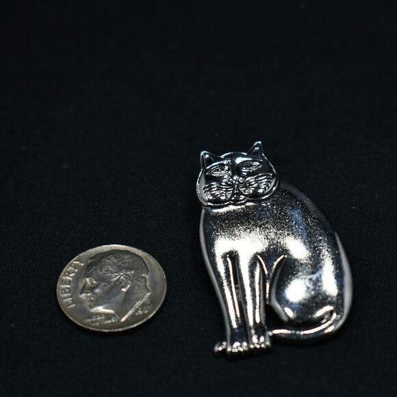 Vintage Laurel Burch Mystic Cat Brooch, Rhodium Plated - Picture 8 of 10